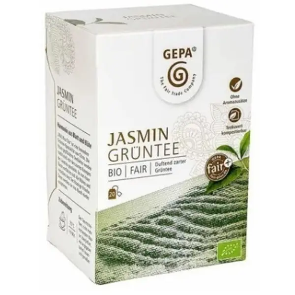 Ceai Verde cu Iasomie Bio si Fairtrade, 20 Pliculete x 1.5 g, 30 g, Gepa