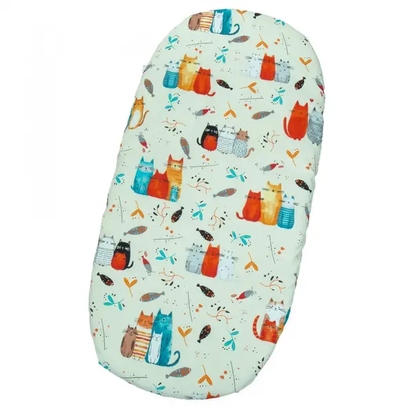 Cearceaf cu banda elastica pentru landou copii Kerstin Kittens, realizat din bumbac 100, dimensiune 80 x 38 cm