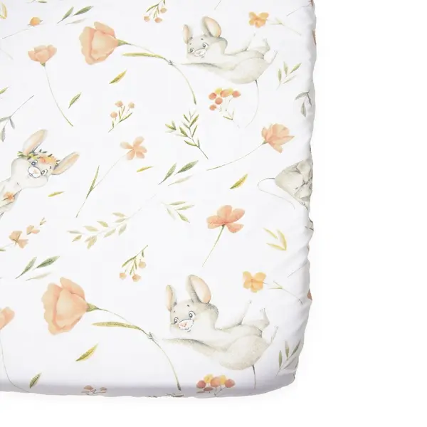 Cearceaf cu banda elastica pentru pat copii Kerstin Fairytale Mouse, 100 bumbac, pentru saltea 120x60 cm