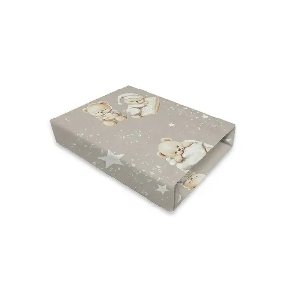 Cearceaf cu elastic, MimiNu, Pentru patut 140X70 cm, Din bumbac certificat Oeko Tex Standard 100, Bedtime story beige