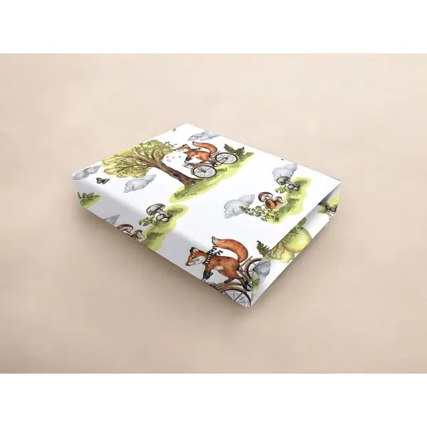 Cearceaf cu elastic Qmini Fox on bikes Natural pentru patut co-sleeper, Leonie, 83x50 cm, din bumbac