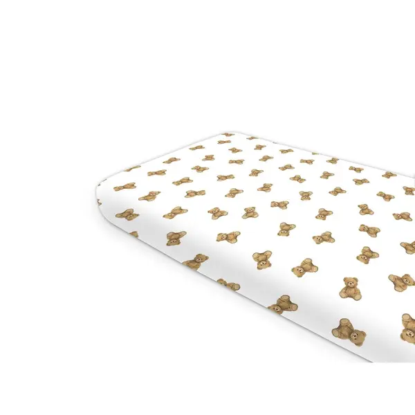 Cearceaf cu elastic Qmini, pentru pat 160x80 cm, din bumbac certificat, Design, Teddy Toys