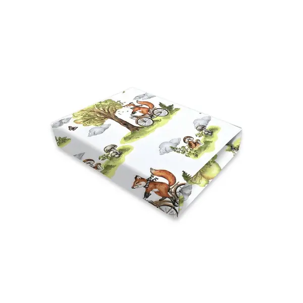 Cearceaf cu elastic, Qmini, Pentru patut 120X60 cm, Din bumbac certificat Oeko Tex Stard 100, Fox on bikes Natural