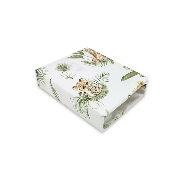 Cearceaf cu elastic, Qmini, Pentru patut co-sleeper, Leonie, Dimensiune 83 x 50 cm, Din bumbac certificat Oeko Tex Standard 100, Safari
