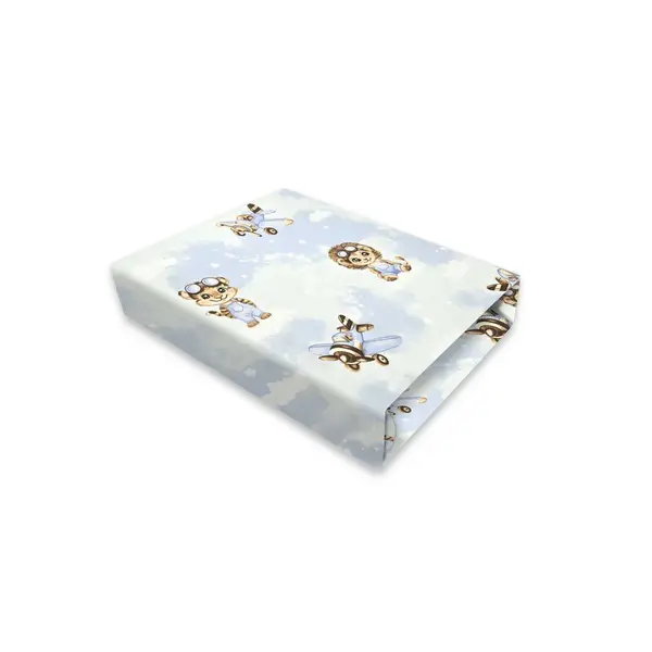 Cearceaf cu elastic, Qmini, Pentru patut co-sleeper, Leonie, Dimensiune 83 x 50 cm, Din bumbac certificat Oeko Tex Standard 100, Sky Adventure