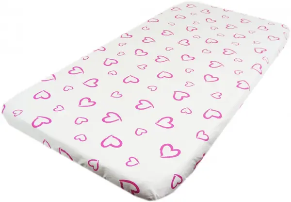 Cearceaf din bumbac cu elastic 120x60 cm Inimioare roz