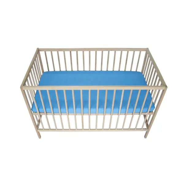 Cearceaf Elastic Impermeabil Albastru dublat 2in1, 120x60, bumbac organic cu interior captusit impermeabil