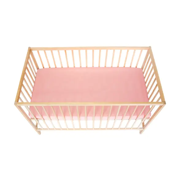 Cearceaf Elastic Impermeabil Roz dublat 2in1, 120x60, bumbac organic cu interior captusit impermeabil