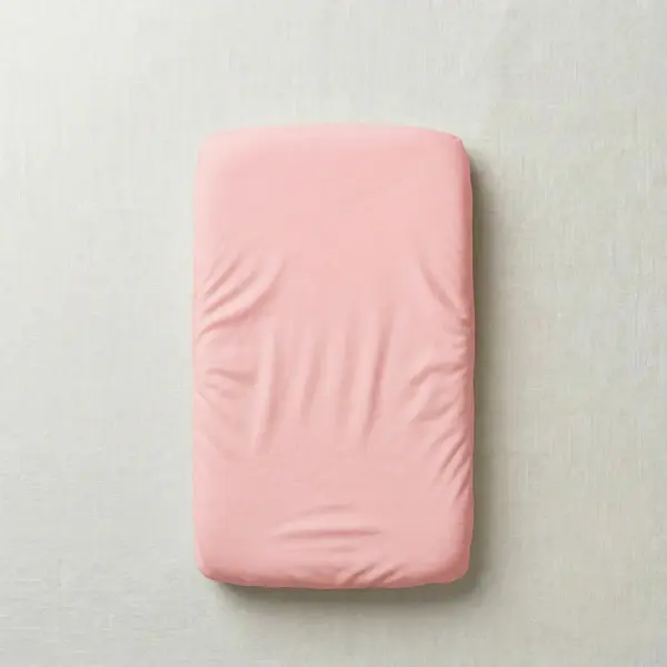 Cearceaf Elastic Impermeabil Roz dublat 2in1, 90x50, bumbac organic cu interior captusit impermeabil