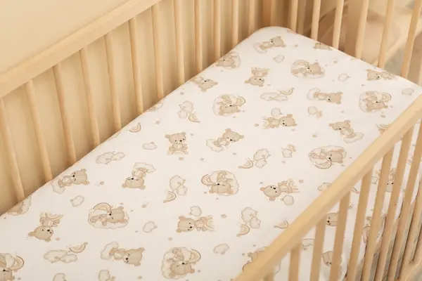 Cearceaf imprimat Sensillo Rainbow Teddy pentru saltea copii 120x60 cm,banda elastica de fixare,material din bumbac 100