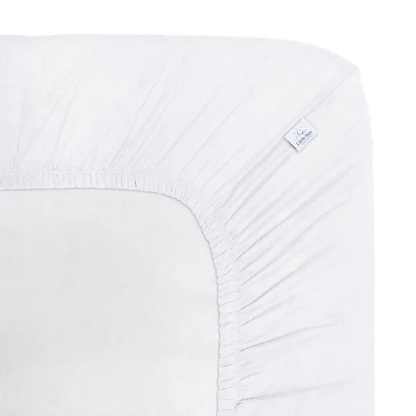 Cearceaf muselina organica, cu elastic, Little Amy, Alb, 80 x 160 cm