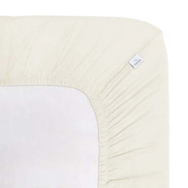 Cearceaf muselina organica, cu elastic, Little Amy, Crem, 90 x 180 cm