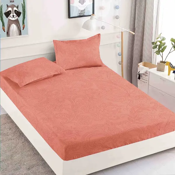 Cearsaf cu elastic, Bumbac FINET, 160/180x200cm, 2 fete de perne 50x70cm, Jojo Home, Somon, model floral