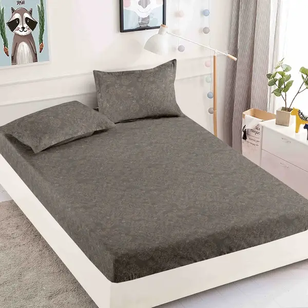 Cearsaf cu elastic, Bumbac FINET, 160/180x200cm, 2 fete de perne 50x70cm, Jojo Home, Maroniu, model floral