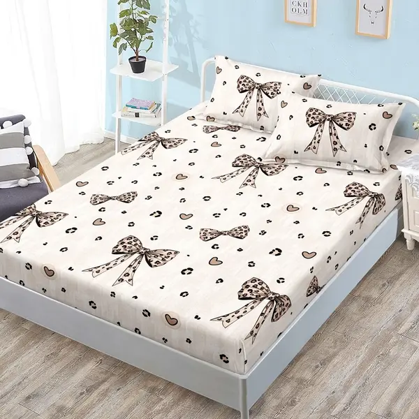 Cearsaf cu Elastic, Bumbac Satinat, 180x200 cm + 2 Fete de Perna 50x70 cm, Crem, fundite