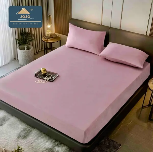 Cearsaf cu elastic, Catifea, 160/180x200cm, 2 fete de perne 50x70cm, Jojo Home, Roz