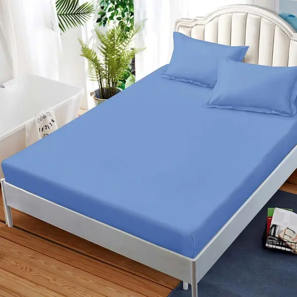 Cearsaf cu elastic, FINET, 180x200cm, 2 fete de perne 50x70cm, Bleu
