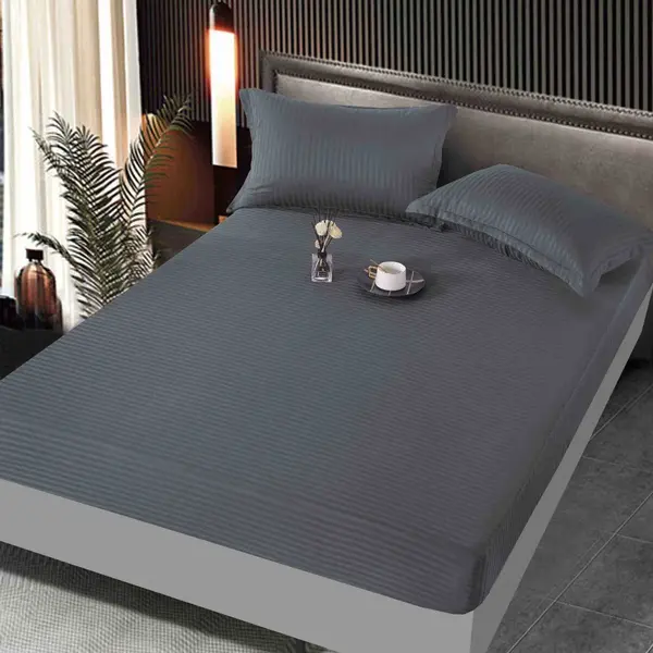 Cearsaf cu Elastic, JoJo Home, Damasc Finetat, 160x200 cm, 2 Fete de Perna 50x70 cm, Gri inchis