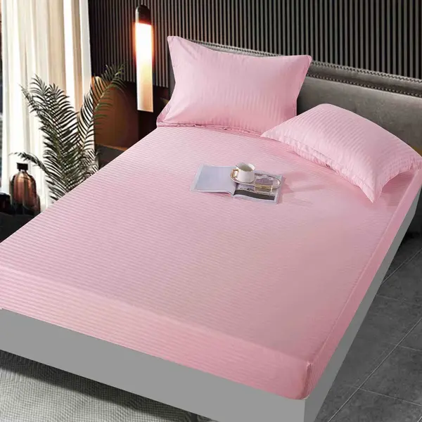 Cearsaf cu Elastic, JoJo Home, Damasc Finetat, 160x200 cm, 2 Fete de Perna 50x70 cm, Roz