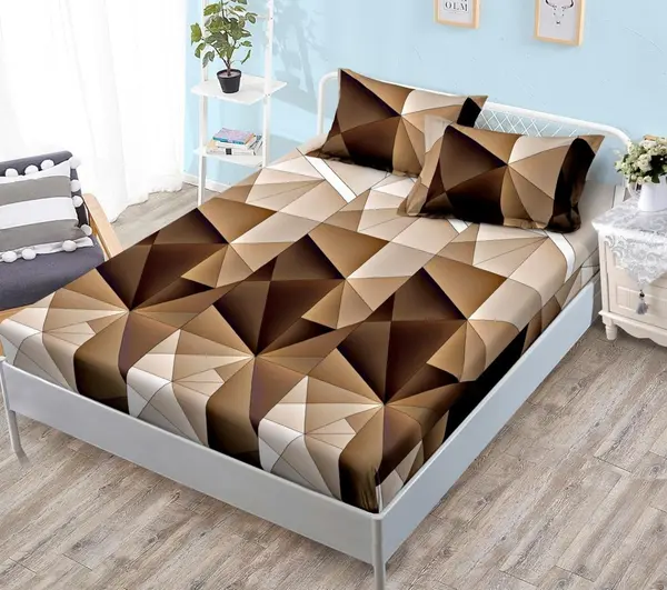 Cearsaf de pat cu elastic si 2 fete de perna Bronze 180x200 cm (Finet)