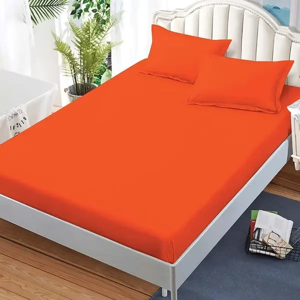 Cearsaf de pat cu elastic si 2 fete de perna Junne Orange 180x200 cm (Finet)
