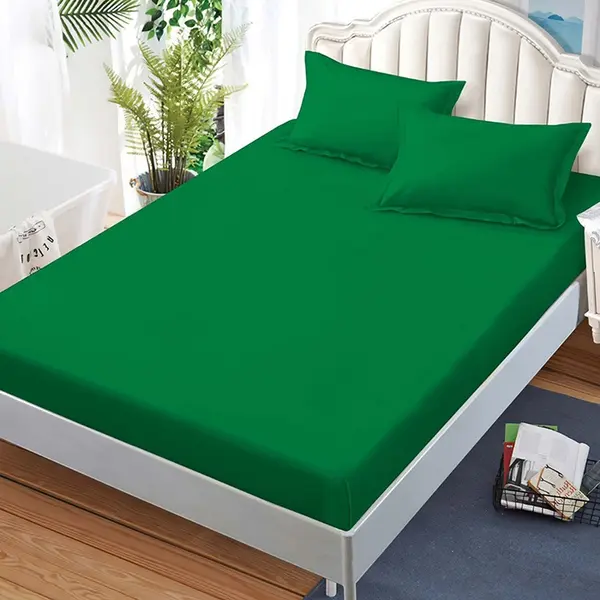 Cearsaf de pat cu elastic si 2 fete de perna Junne Verde inchis 180x200 cm (Finet)