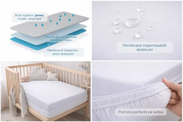 Cearsaf impermeabil cu elastic Danpol din jersey pentru copii, respirabil, antialergic, lavabil, 100 x 50 cm