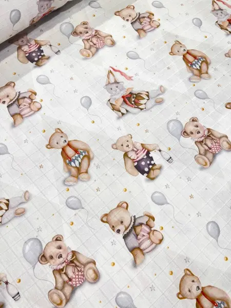 Cearsaf pentru pat copii Nichiduta Grey bear 120x60 cm din bumbac cu banda elastica roata