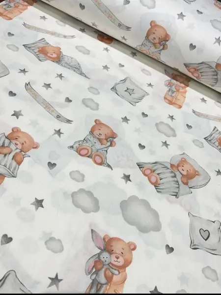 Cearsaf pentru pat copii Nichiduta Sleeping bear grey blanket 120x60 cm din bumbac cu banda elastica roata