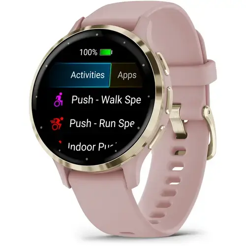 Ceas activity outdoor tracker Garmin Venu 3S, GPS, Wi-Fi, curea silicon, Pink Dawn/Soft Gold