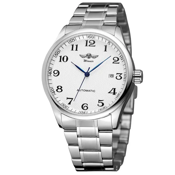 Ceas barbatesc clasic marca Forsining, mecanism automatic cu calendar, bratara din otel inoxidabil argintie, rezistent la zgarieturi, stil fashion + cutie cadou