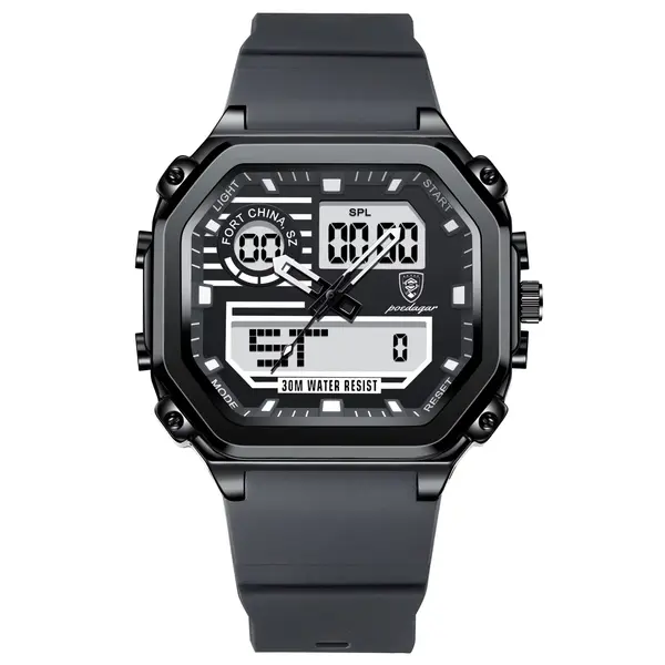 Ceas barbatesc digital Poedagar CS1765, silicon, gri, cadran negru