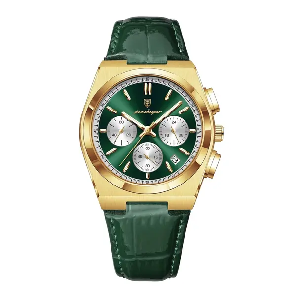 Ceas barbatesc Poedagar CS1876, piele naturala, verde-auriu, cadran verde