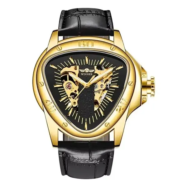 Ceas barbatesc Winner CS1740, automatic, piele naturala, negru, cadran negru