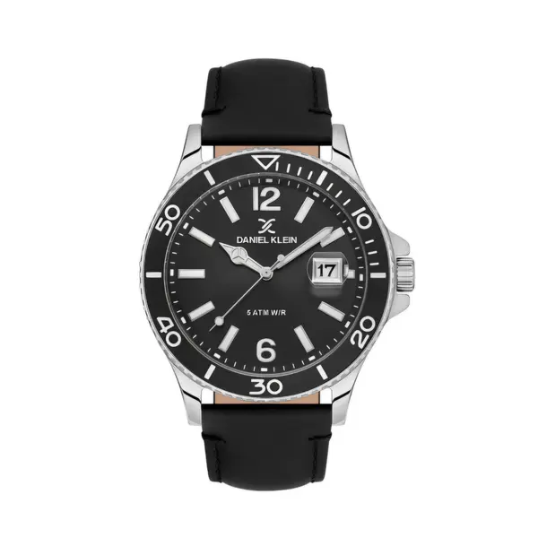 Ceas Casual pentru Bărbați, Design Rotund cu Curea din Piele și Afișaj Dată - Negru