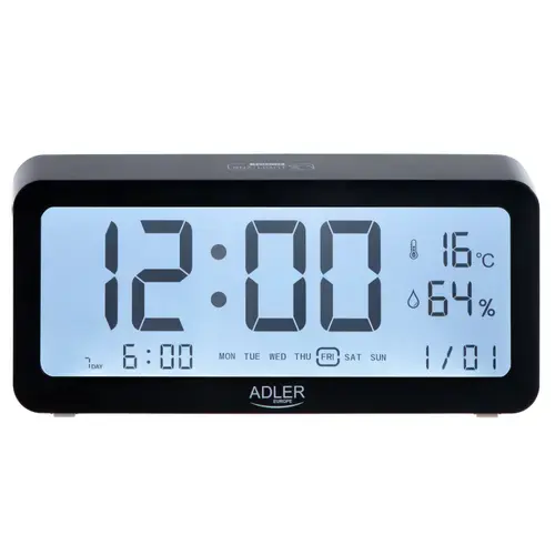 Ceas cu alarma Adler AD 1195b, Indicator temperatura si umiditate (Negru)