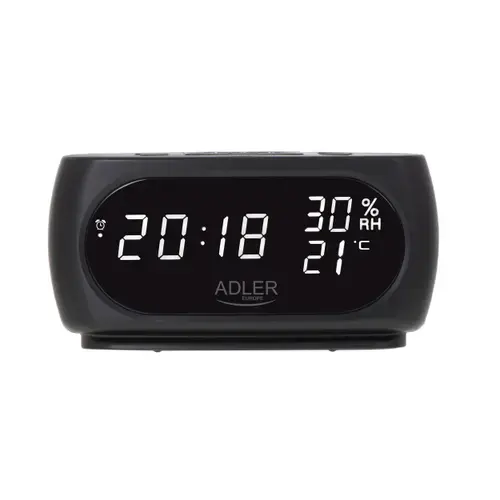 Ceas cu alarma digital Adler AD 1186, Temperatura, Umiditate, Display LED (Negru)