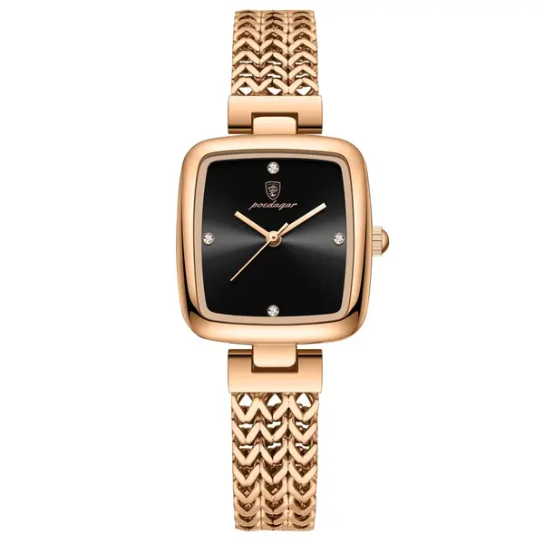 Ceas de dama Poedagar CS1911, otel inoxidabil, rose gold, cadran negru