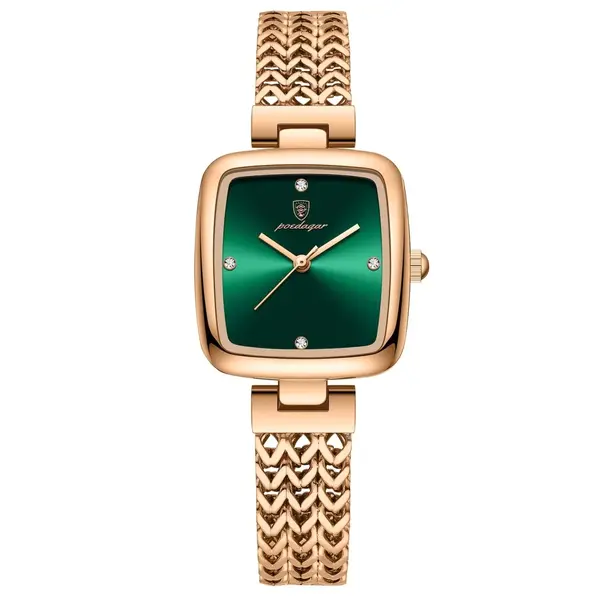 Ceas de dama Poedagar CS1913, otel inoxidabil, rose gold, cadran verde