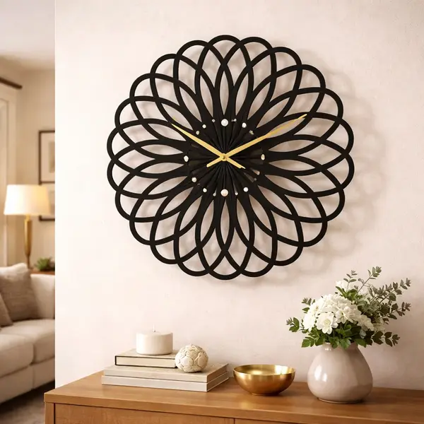 Ceas de perete 30 cm design geometric 3D modern silentios culoare neagra