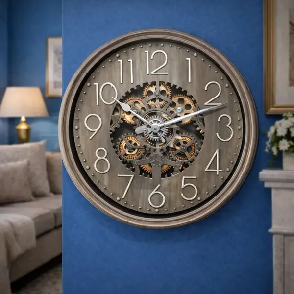Ceas de perete decorativ cu mecanism vizibil design industrial vintage, 50cm