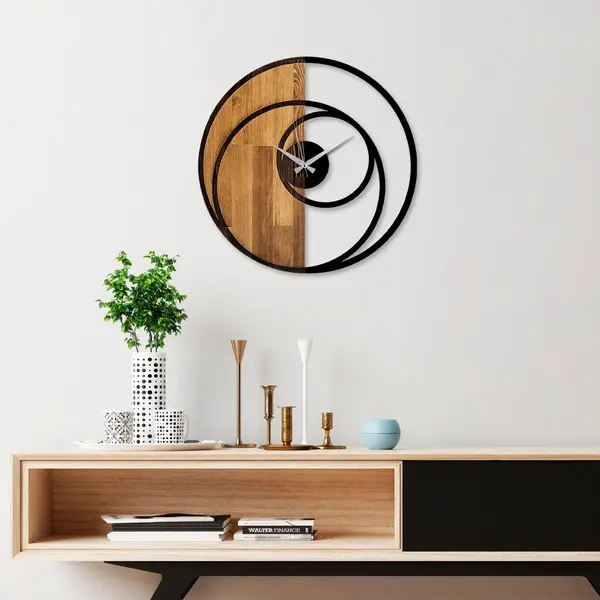 Ceas de perete decorativ din lemn Circle, Nuc, 56x56 cm