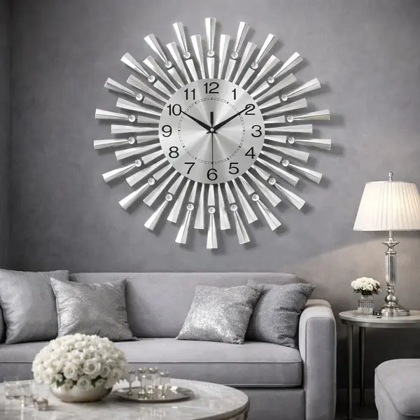 Ceas de perete modern, mare, pentru living, 60 cm, silentios, metalic, negru, cu mecanism quartz