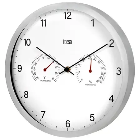 Ceas de perete Teesa TSA0049, Termometru, Higrometru, 30 cm (Argintiu)