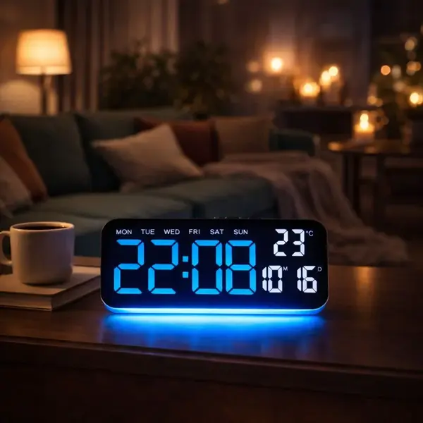 Ceas digital LED multifunctional cu afisaj mare si iluminare ambientala, 24 x9 cm