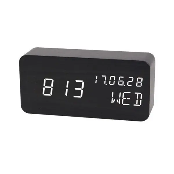 Ceas digital led, ora, data, temperatura, alarma, alimentare duala, mdf