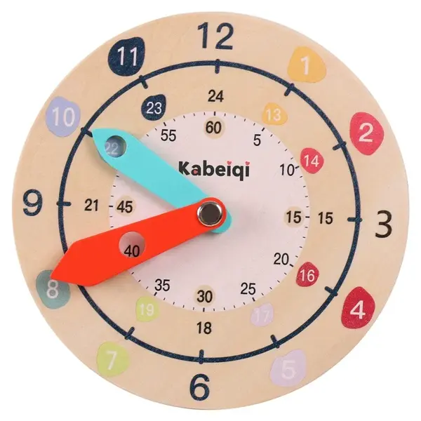 Ceas Montessori din lemn - invata timpul 3 ani+