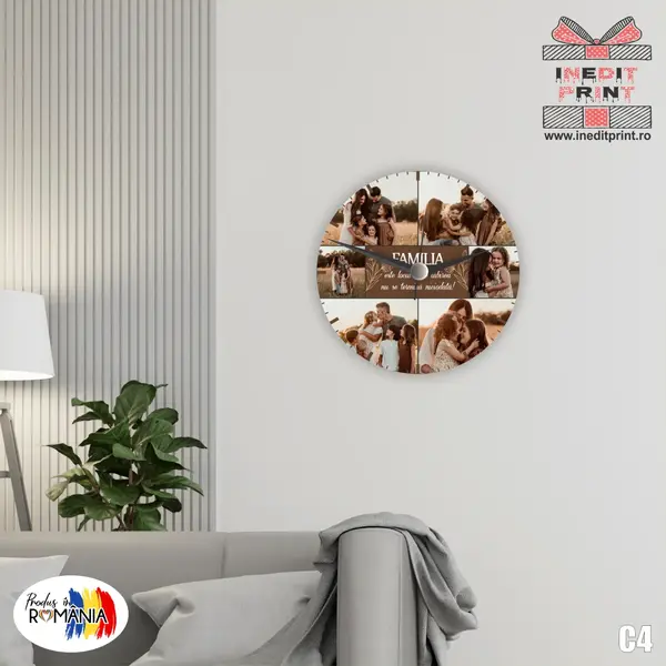 Ceas personalizat 6 fotografii si text C4