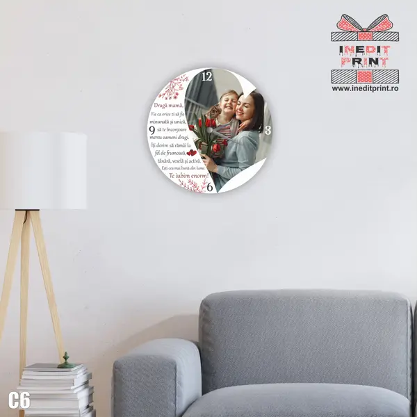 Ceas personalizat cu fotografie si text C6