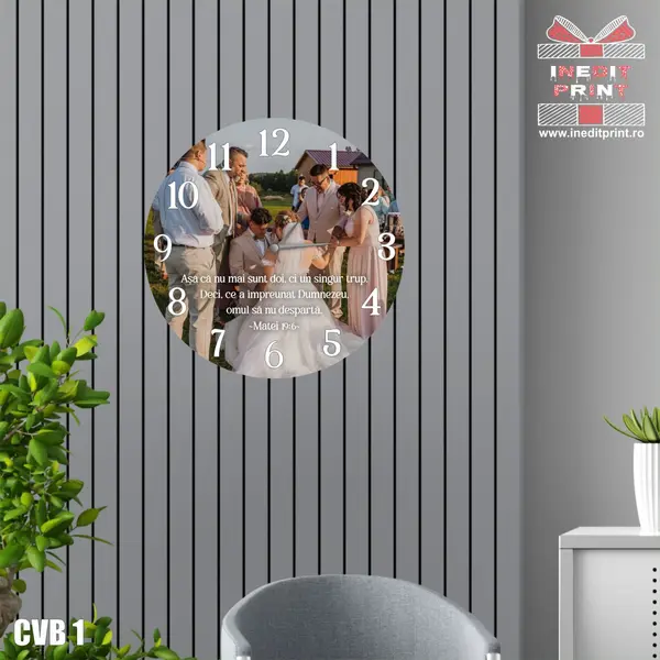 Ceas personalizat fotografie si verset CVB1- 30x30cm